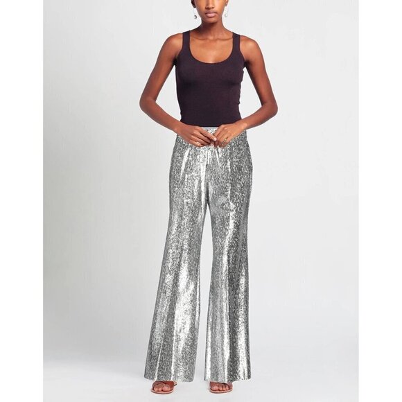 Forte Forte Encanto Fil Coupe Lurex Flare Pants Estrella Silver Womens Size 0 US - Picture 3 of 16